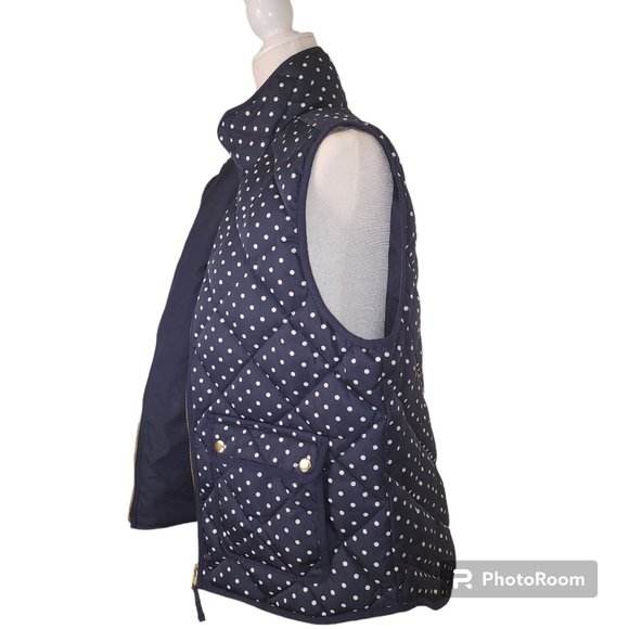 EUC Navy and Blue Dot Quilted Zip Vest with Pockets- J Crew - Picture 4 of 7